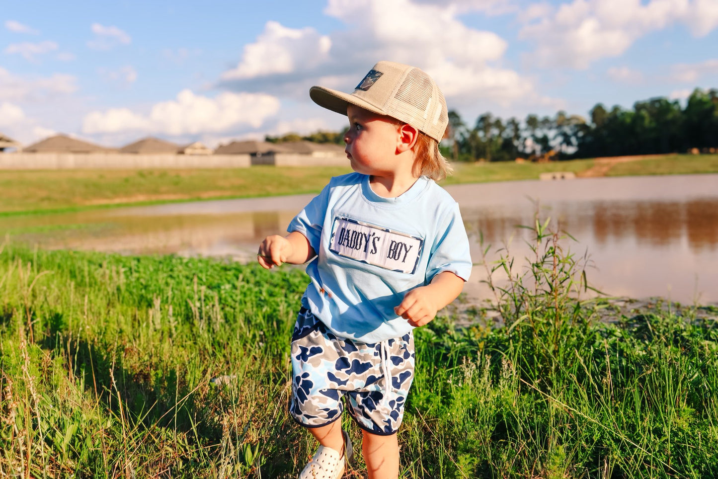 Blue Camo Smocked Daddy's Boy SET
