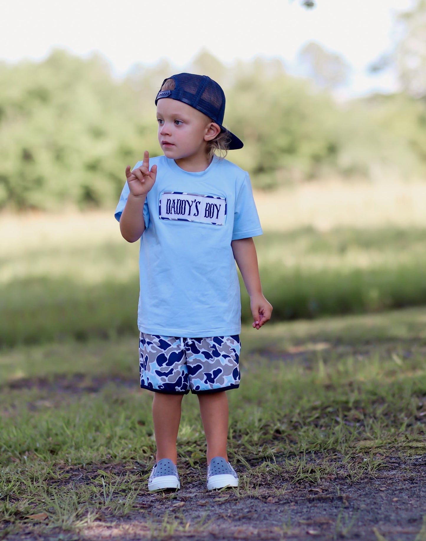 Blue Camo Smocked Daddy's Boy SET