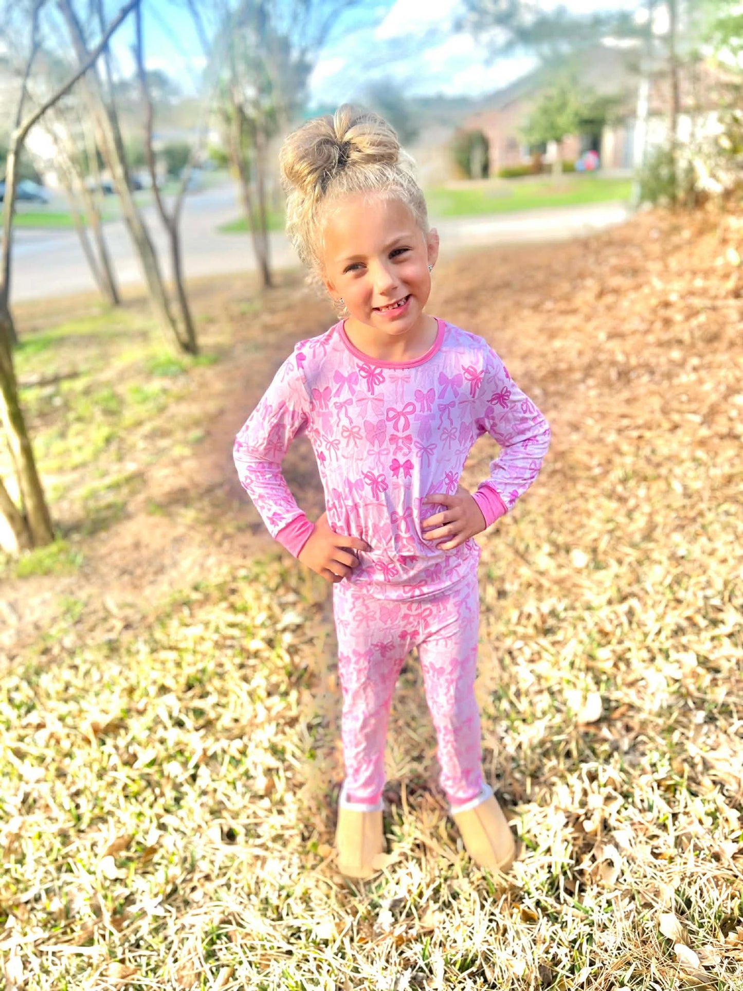 Pink Bow Bamboo SET
