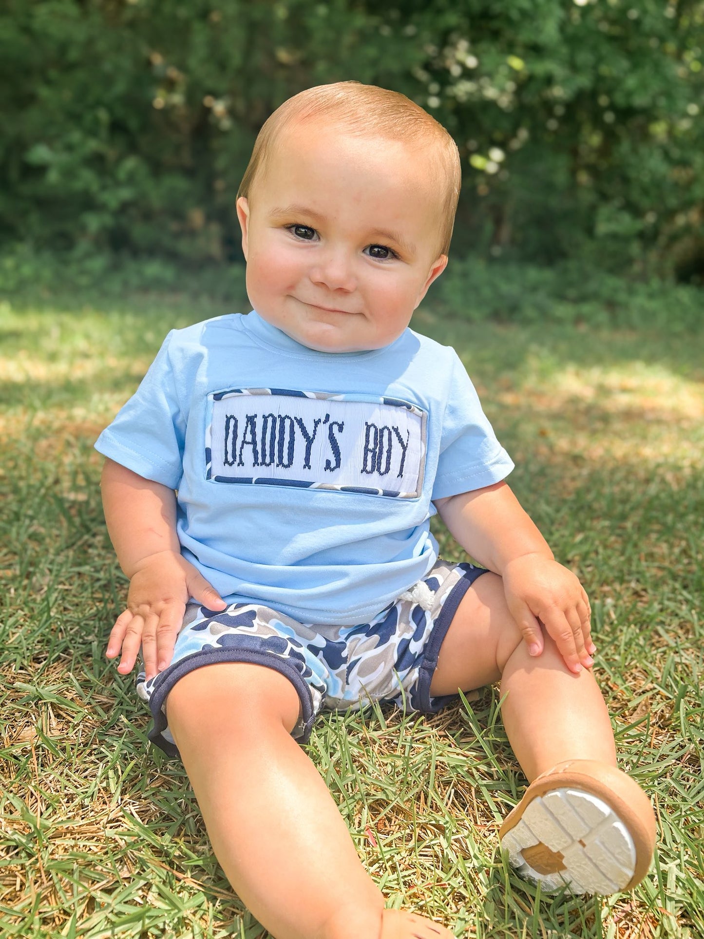Blue Camo Smocked Daddy's Boy SET