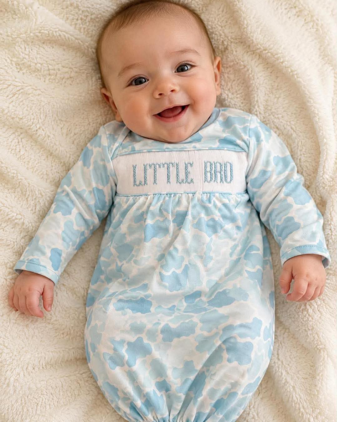 Sky Blue Smocked Little Bro Gown