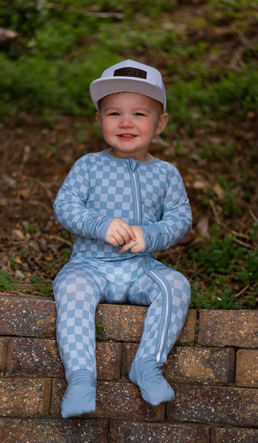 Blue Checkered Bamboo Zippy