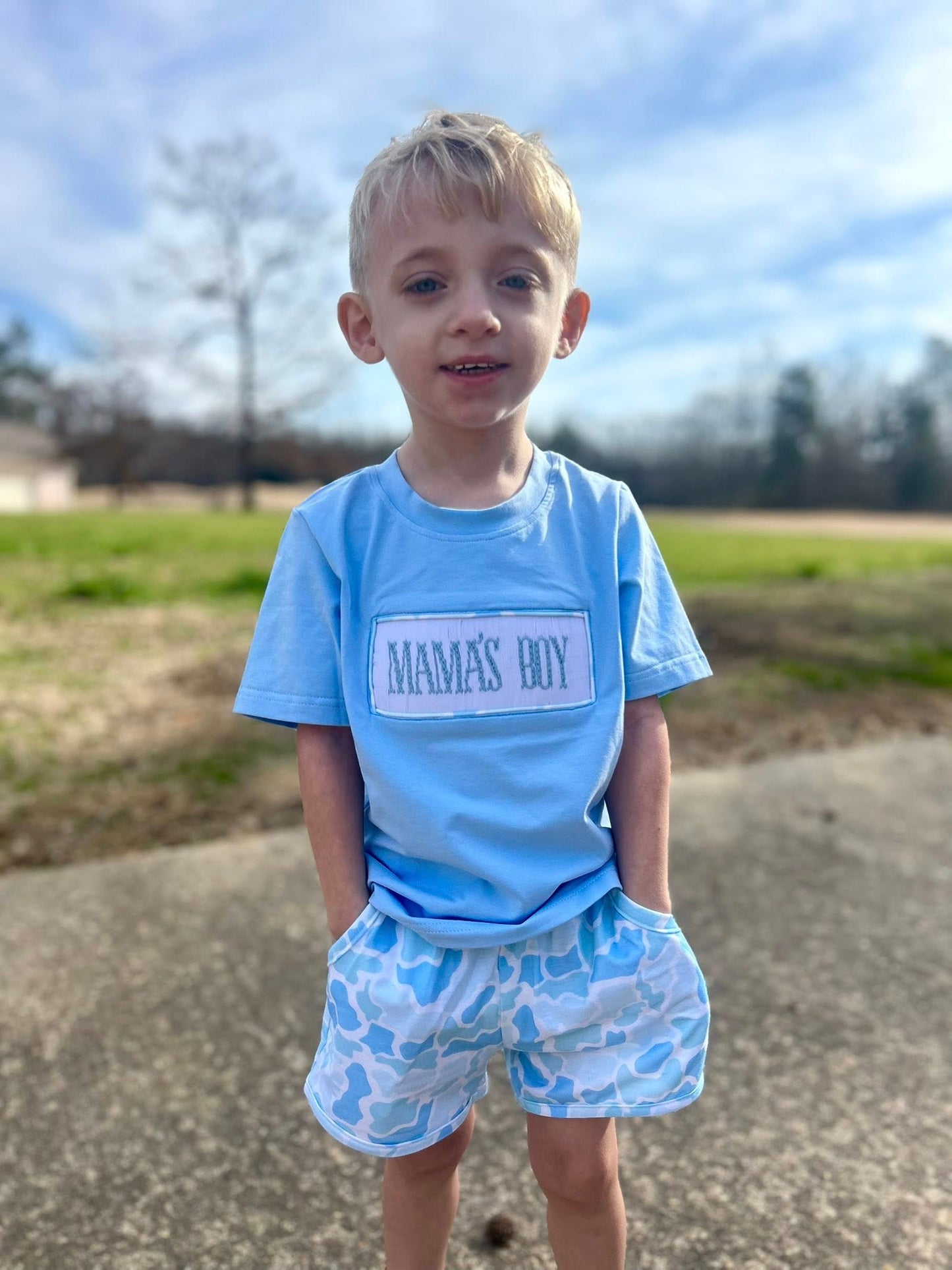 Blue Camo Mama's Boy Smocked SET