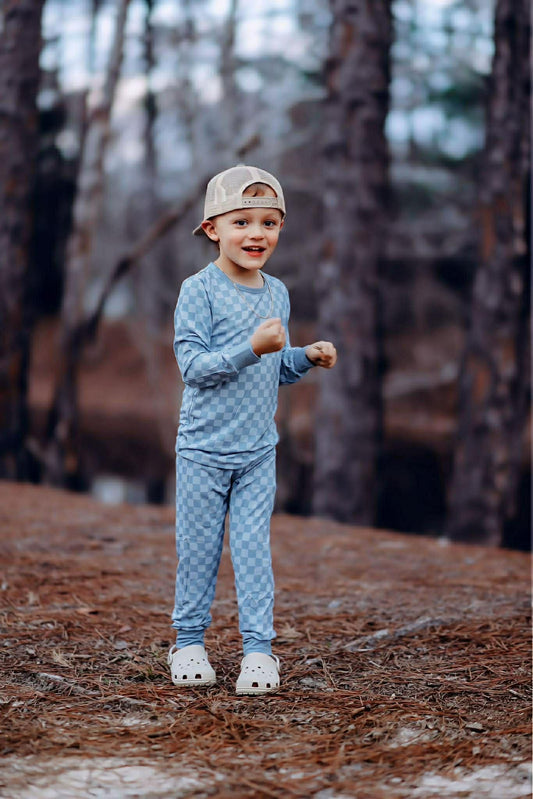 Blue Checkered Bamboo SET