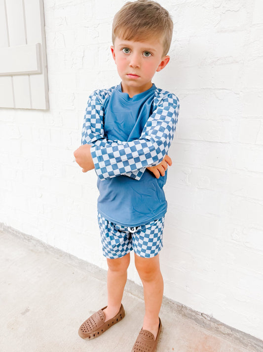 Navy Checkered Swim SET