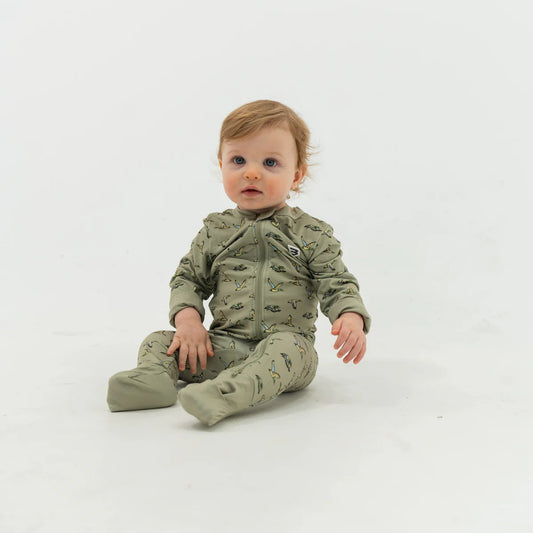 Baby Zip Up - Flying Ducks Green