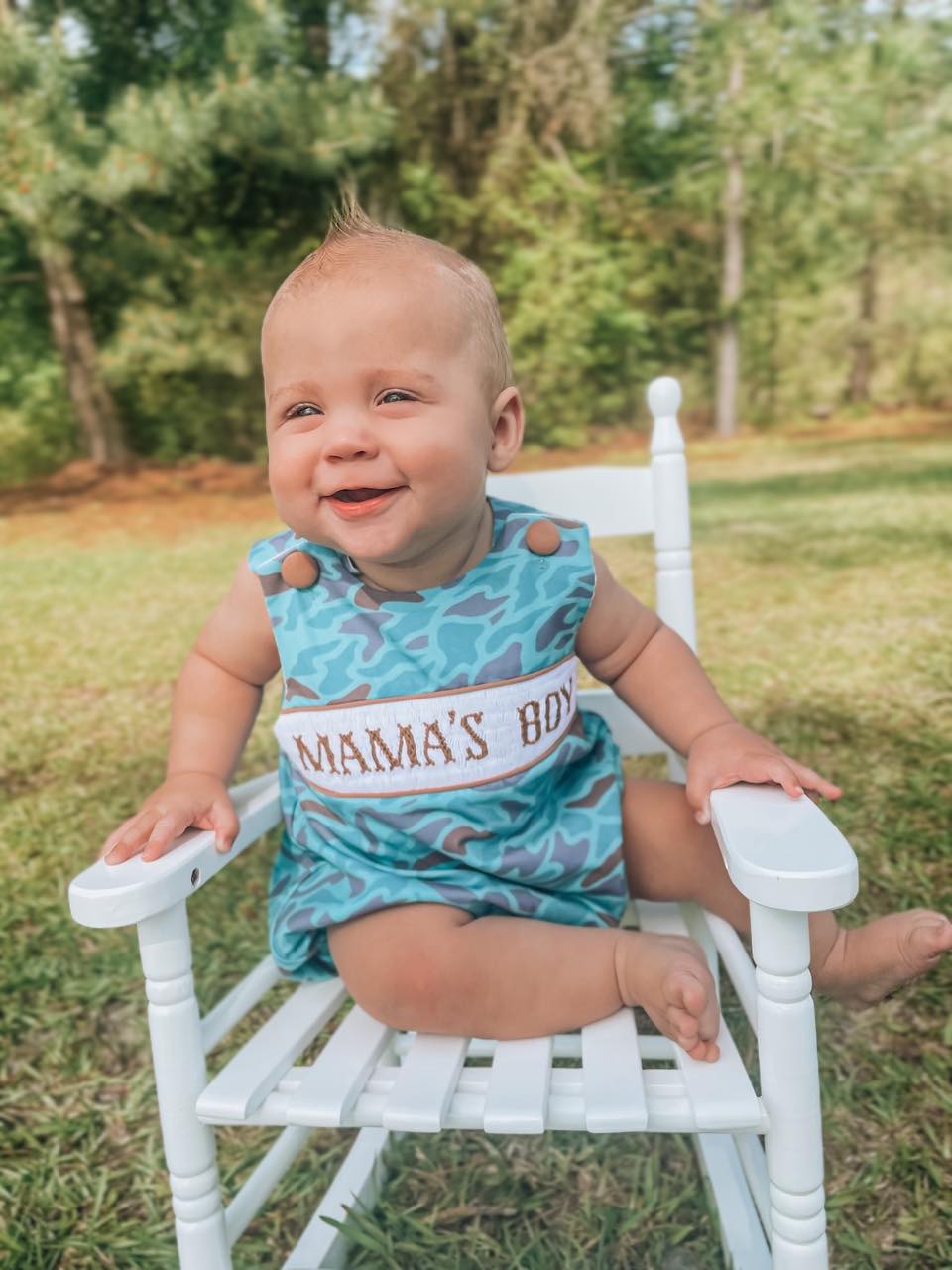 Smocked Green Camo Mama's Boy Bubble