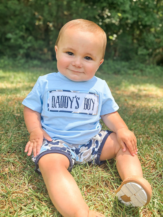Blue Camo Smocked Daddy's Boy SET