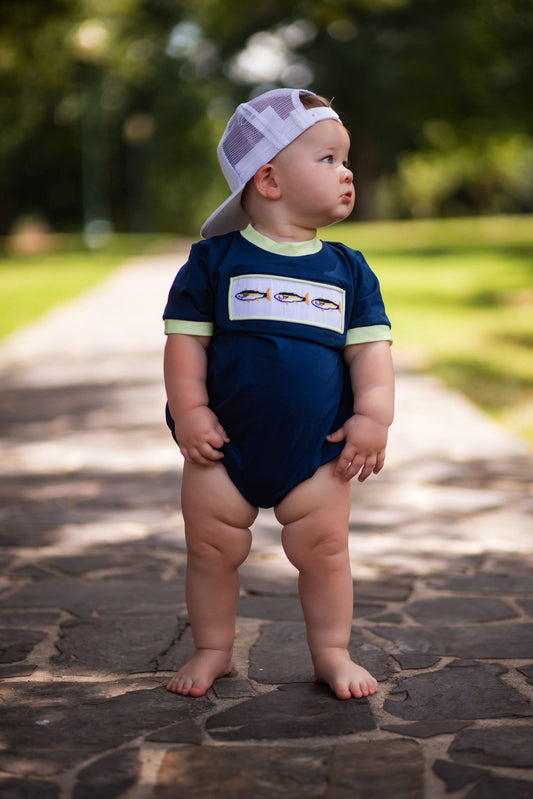 Navy/Yellow Fish Smock Bubble