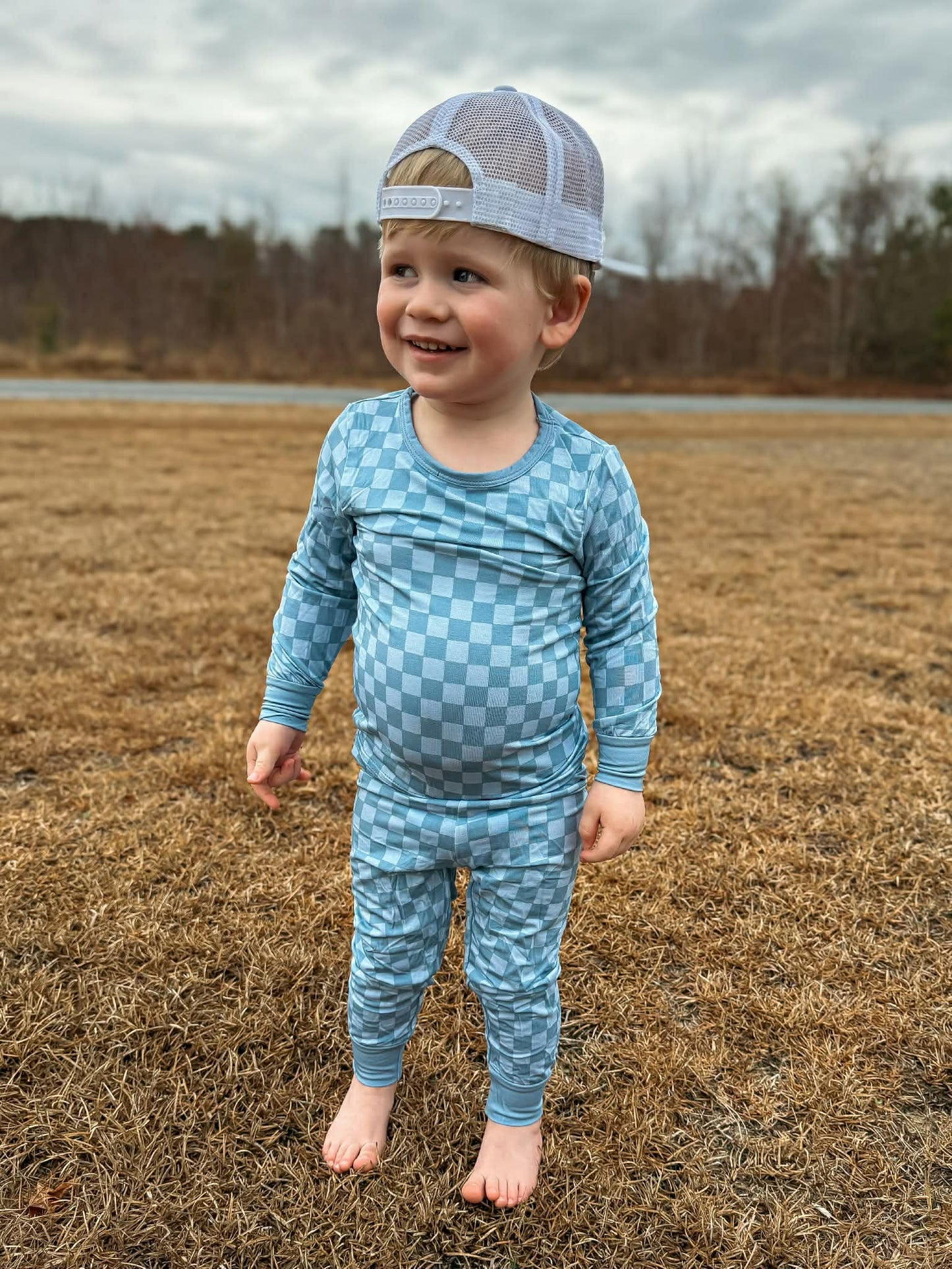 Blue Checkered Bamboo SET