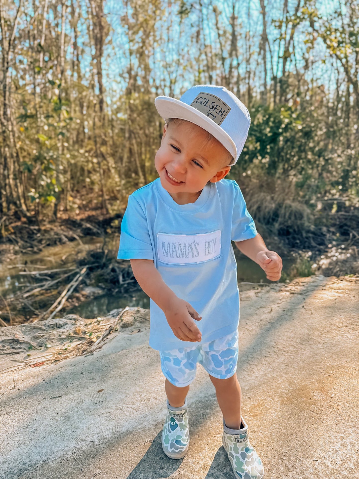 Blue Camo Mama's Boy Smocked SET