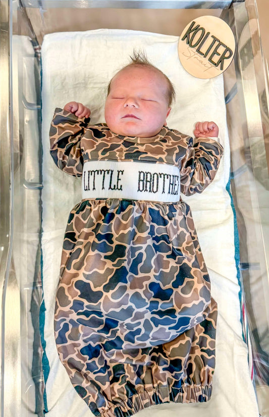 Little Brother Coffee Camo Smocked Gown