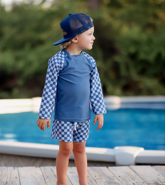 Navy Checkered Swim SET