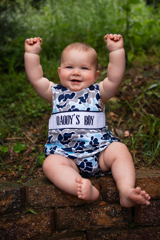 Smocked Blue Camo Daddy's Boy Bubble
